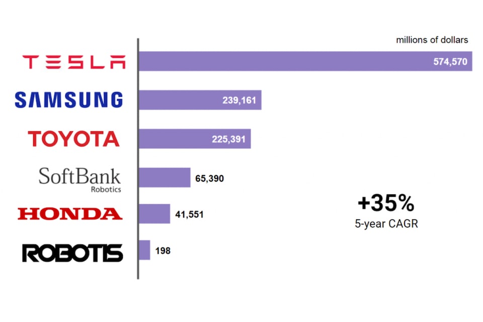 Chart with outlook for the sales value of humanoid robots in the global market